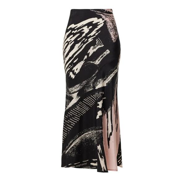 Untitled in Motion Black Bias Cut Midi Skirt XS Designer Career Abstract $262 - Picture 3 of 10
